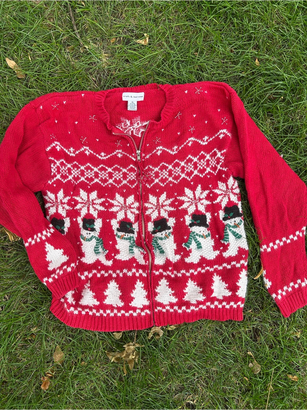Vintage Croft & Barrow Holiday Snowman Zip-Up Sweater☃️